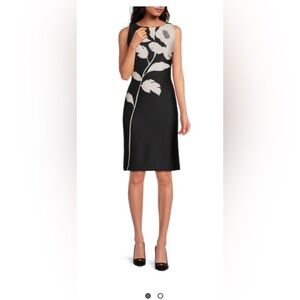 Halston Heritage Black and Cream Floral Midi Dress